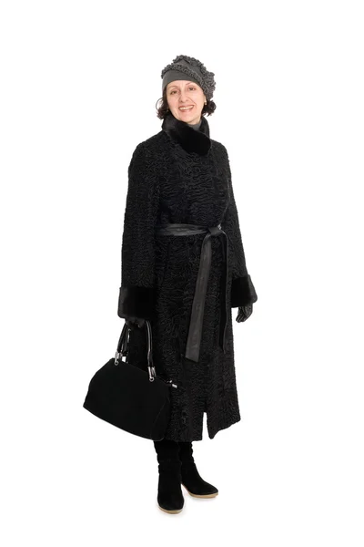 Женщина в меховом пальто с широкохвоста — стоковое фото