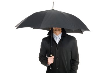 Man standing under an umbrella. clipart