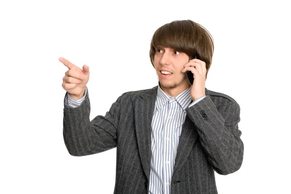 株式仲買人の携帯電話で話しています。 — ストック写真