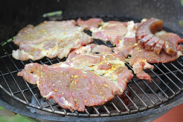 stock image Raw meet on a barbecue