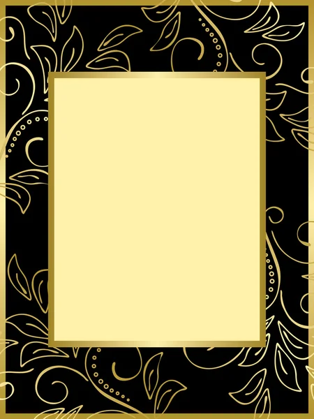 Tarjeta negra y dorada con fondo floral - vector — Vector de stock