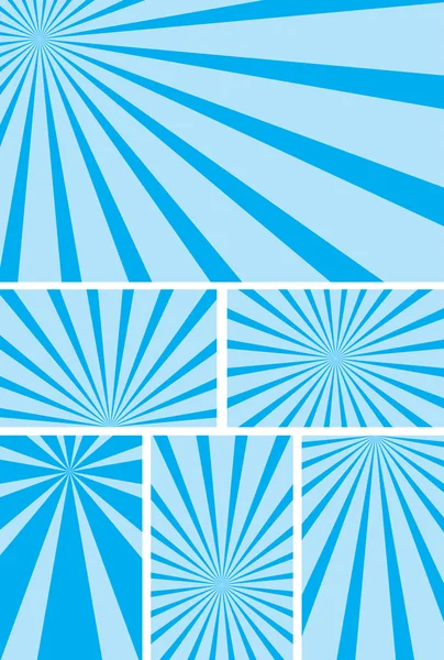 Fonds bleus avec rayons radiaux - ensemble vectoriel — Image vectorielle
