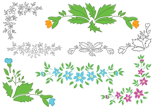 ベクトルを設定 - 設計のための花の要素 — ストックベクタ