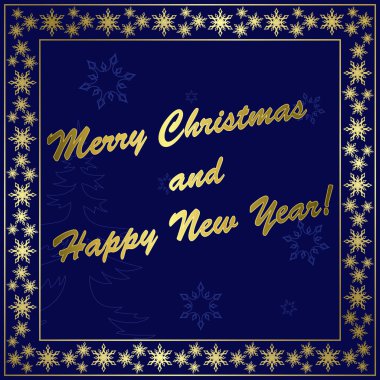 altın bir dekor ve çerçeve koyu mavi vektör Noel kartı