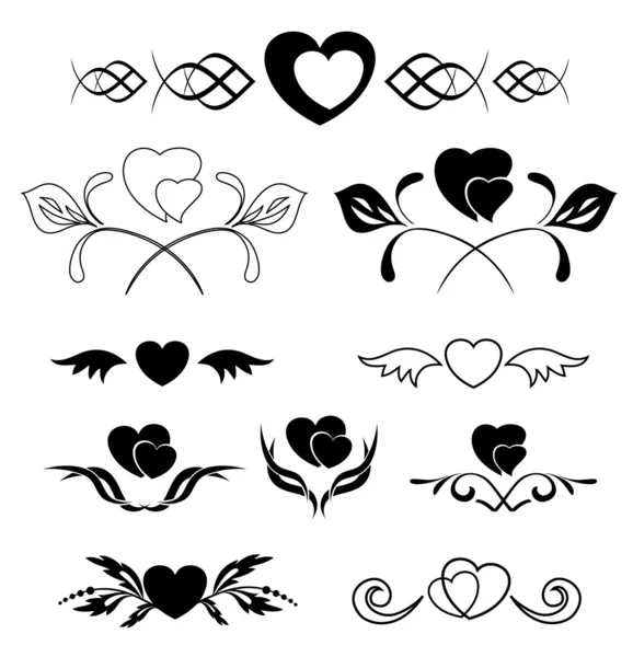 Set of vector elements - heart and flora — Stock Vector