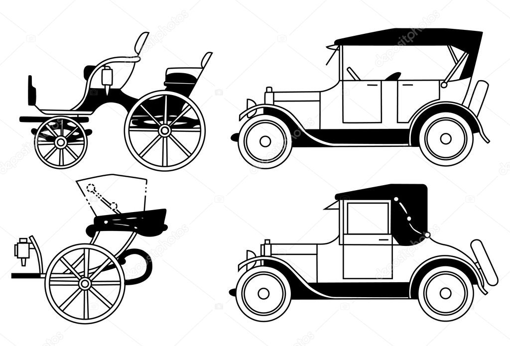 Set of the old isolated cars - vector