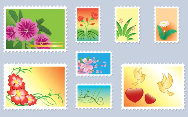 Set de sellos postales florales - vector — Vector de stock