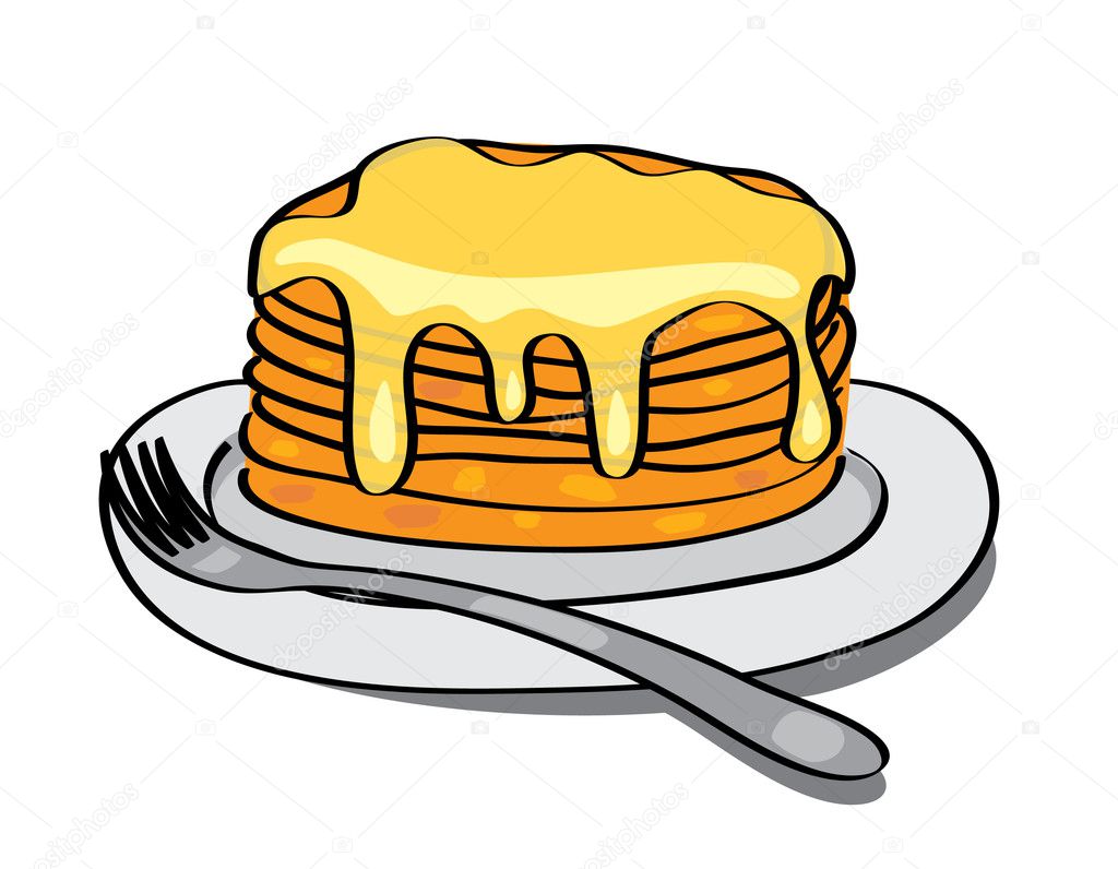 Sweet pancakes with honey on the plate - vector