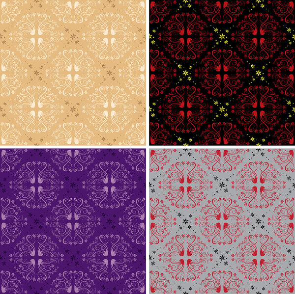 Dark and light seamless floral patterns for background - vector