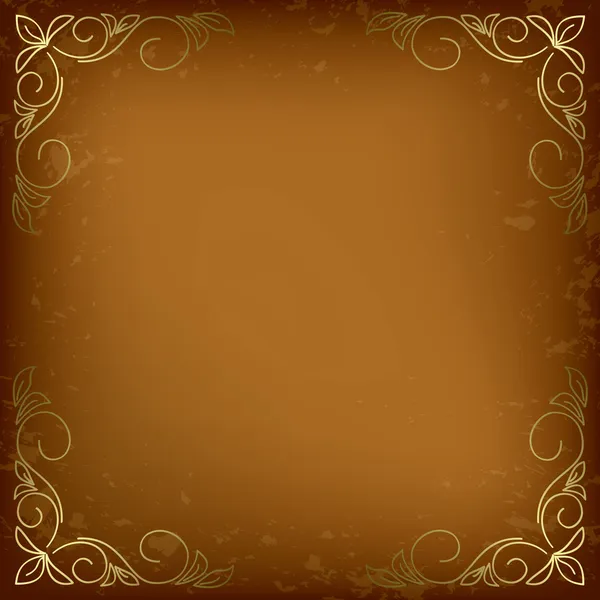Dark beige card with golden decor in the corners - vector — Stock Vector