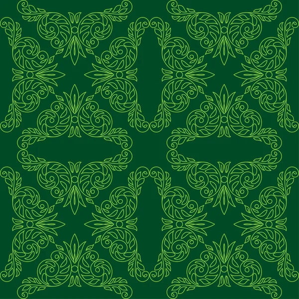 Patrón sin costura verde oscuro con elementos florales - vector — Vector de stock