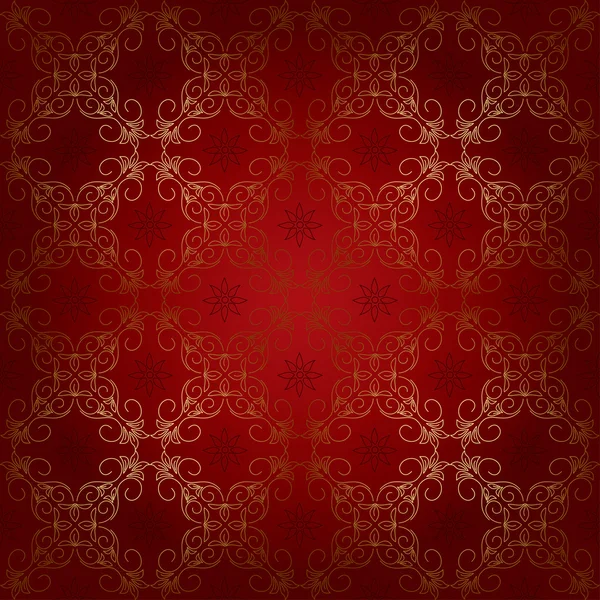 Beau motif sans couture rouge avec des éléments dorés - vecteur — Image vectorielle