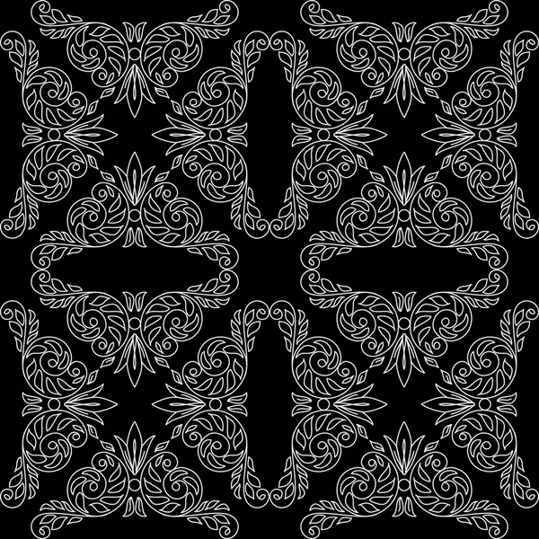 Schwarzes nahtloses Muster mit floralen Lichtelementen - Vektor — Stockvektor