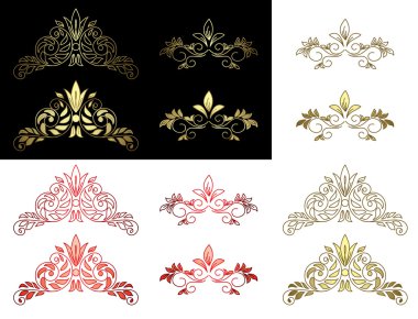 Set of floral golden and red design elements - vector clipart