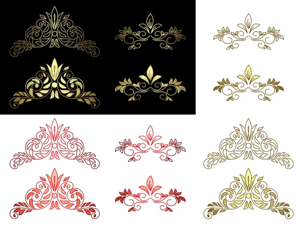 Set of floral golden and red design elements - vector — Stock Vector