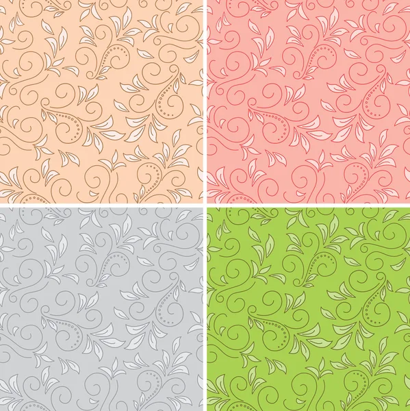 Floral seamless patterns - vector colored backgrounds — Stock Vector