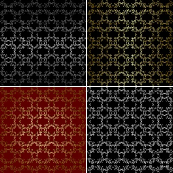 Set van vier vector naadloze patronen met gebogen gouden elementen — Stockvector