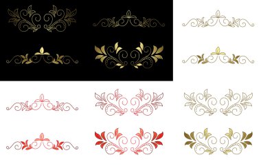 Vector floral golden and red design elements clipart