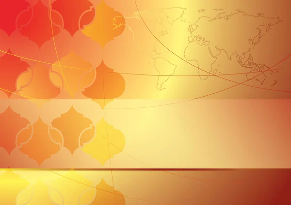 Carte vectorielle dorée avec éléments géométriques et carte du monde — Image vectorielle
