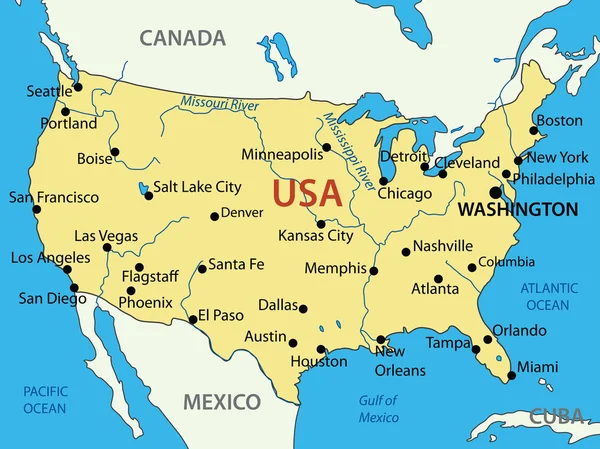 ベクトル マップ - アメリカ合衆国 — ストックベクタ