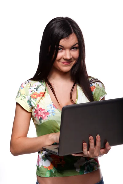 Chica universitaria con ordenador portátil — Foto de Stock