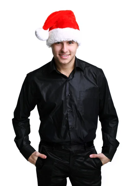 Man in black suit and red hat — Stock Photo, Image