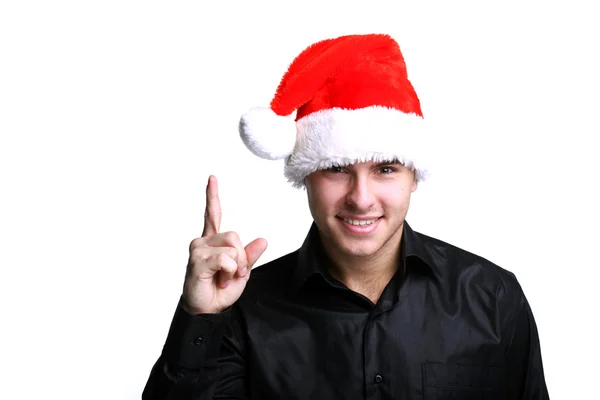 Man in black suit and red hat — Stock Photo, Image