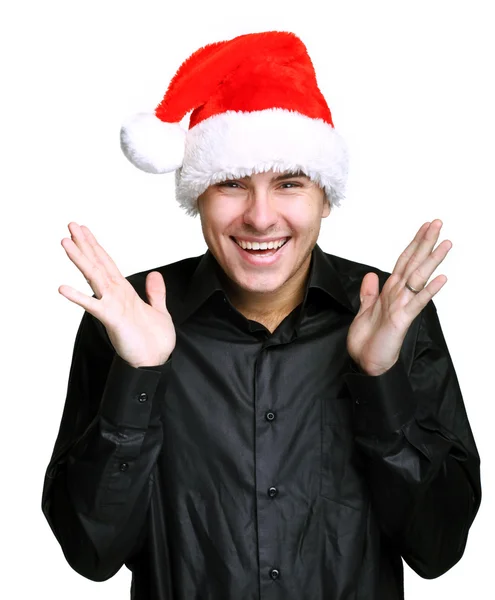 Man in zwart pak en rode hoed — Stockfoto