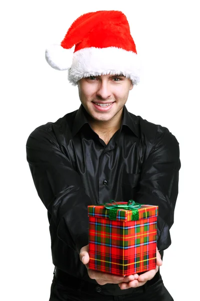 Kerstmis man met cadeau — Stockfoto