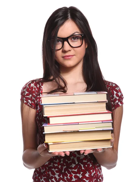 Menina da faculdade com livros — Fotografia de Stock