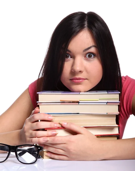 Menina da faculdade com livros — Fotografia de Stock