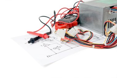 Digital multimeter and the circuit. clipart