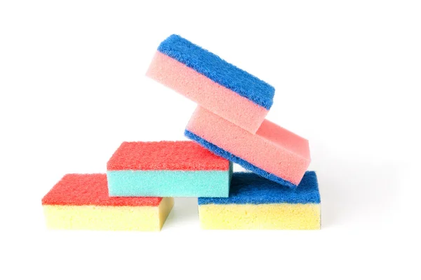 Colourful tower of kitchen scourers. — Stock Photo, Image
