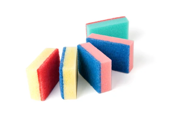 Colourful tower of kitchen scourers. — Stock Photo, Image