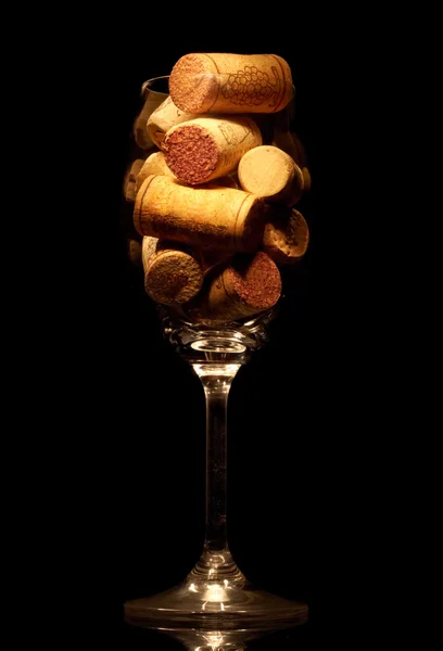 stock image Wine glass full of corks