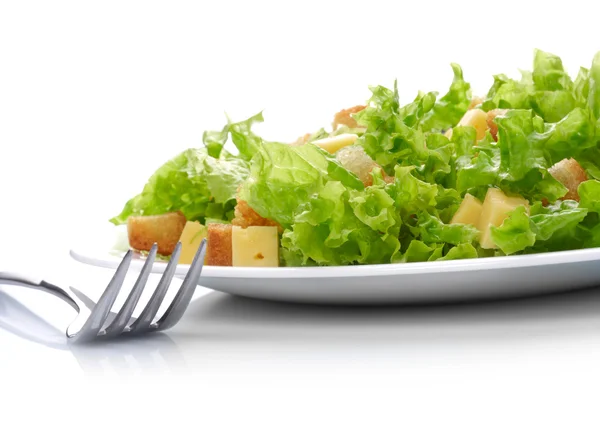 Крупный план салата на белой тарелке — стоковое фото
