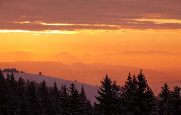 Piękny wschód słońca w górach zimowych — Zdjęcie stockowe