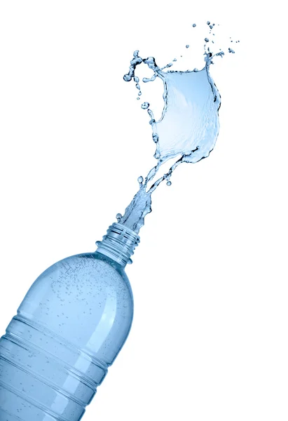 Botol dan percikan air diisolasi pada warna putih — Stok Foto