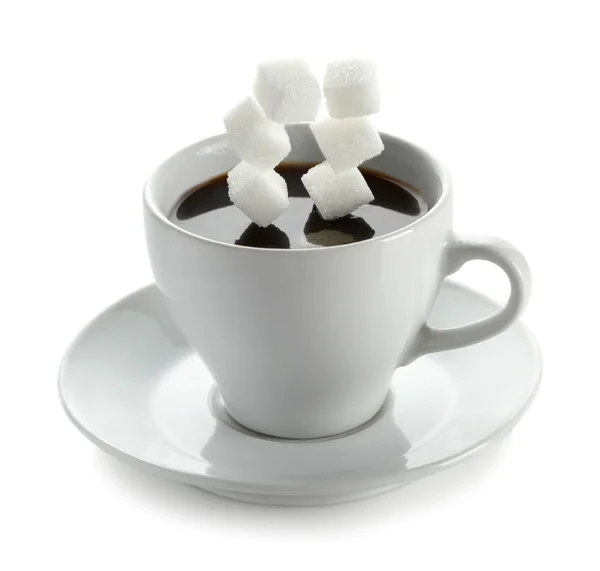 stock image Cup of coffee with falling sugar cube