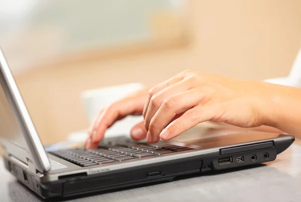 Kvinnas händer och laptop — Stockfoto