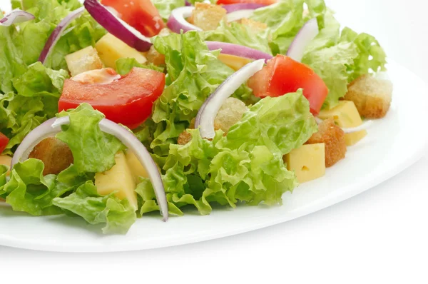 Крупним планом салат на білій тарілці — стокове фото
