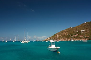 Clear water, caribbean island, yachts and boats clipart