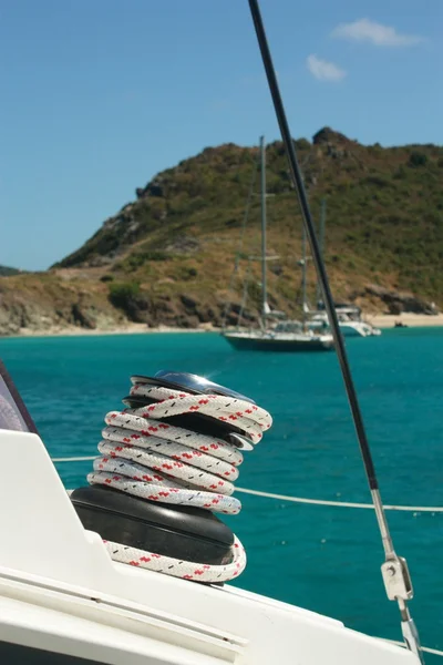 stock image Winch and rope on sailing boat