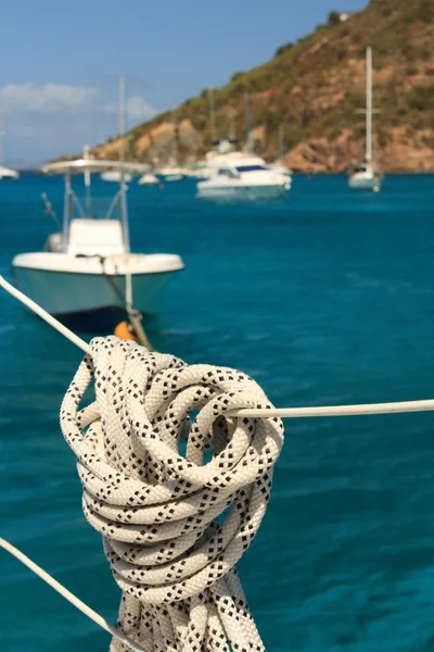 stock image Nautical rope hanging on the sailboat