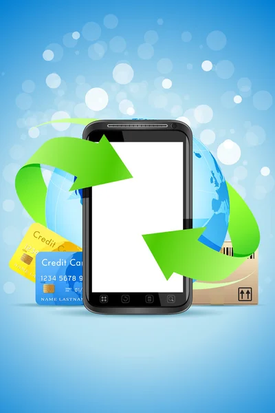 Töm Touch Phone med Earth Globe Bank kort och kartong — Stock vektor