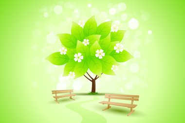 Abstract Green Tree Background with Flowers clipart