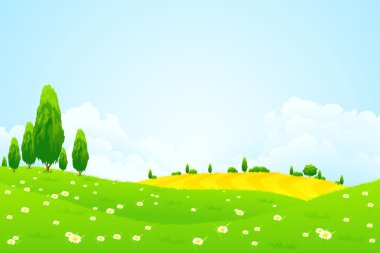 Green Landscape with Flowers clipart