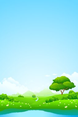 Green landscape with lake clipart