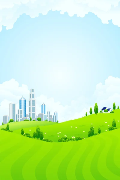 Groen landschap met stad — Stockvector
