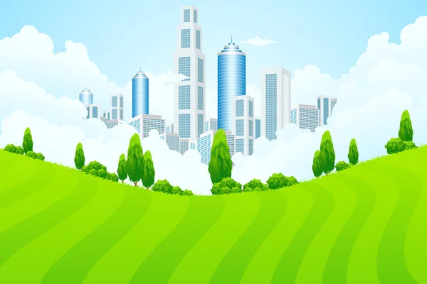 Paysage vert avec ville — Image vectorielle
